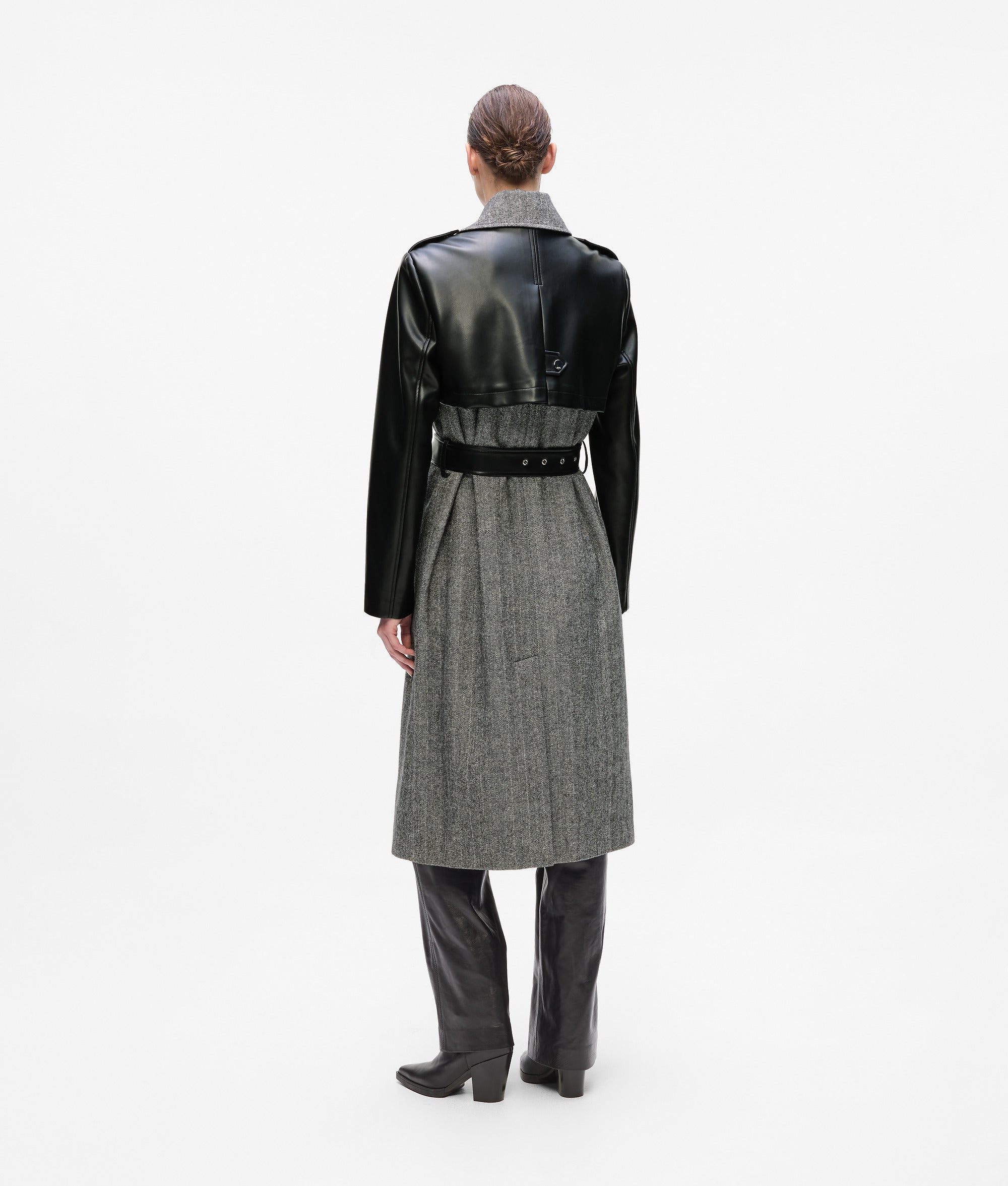 Tweed and faux-leather coat - Image 3