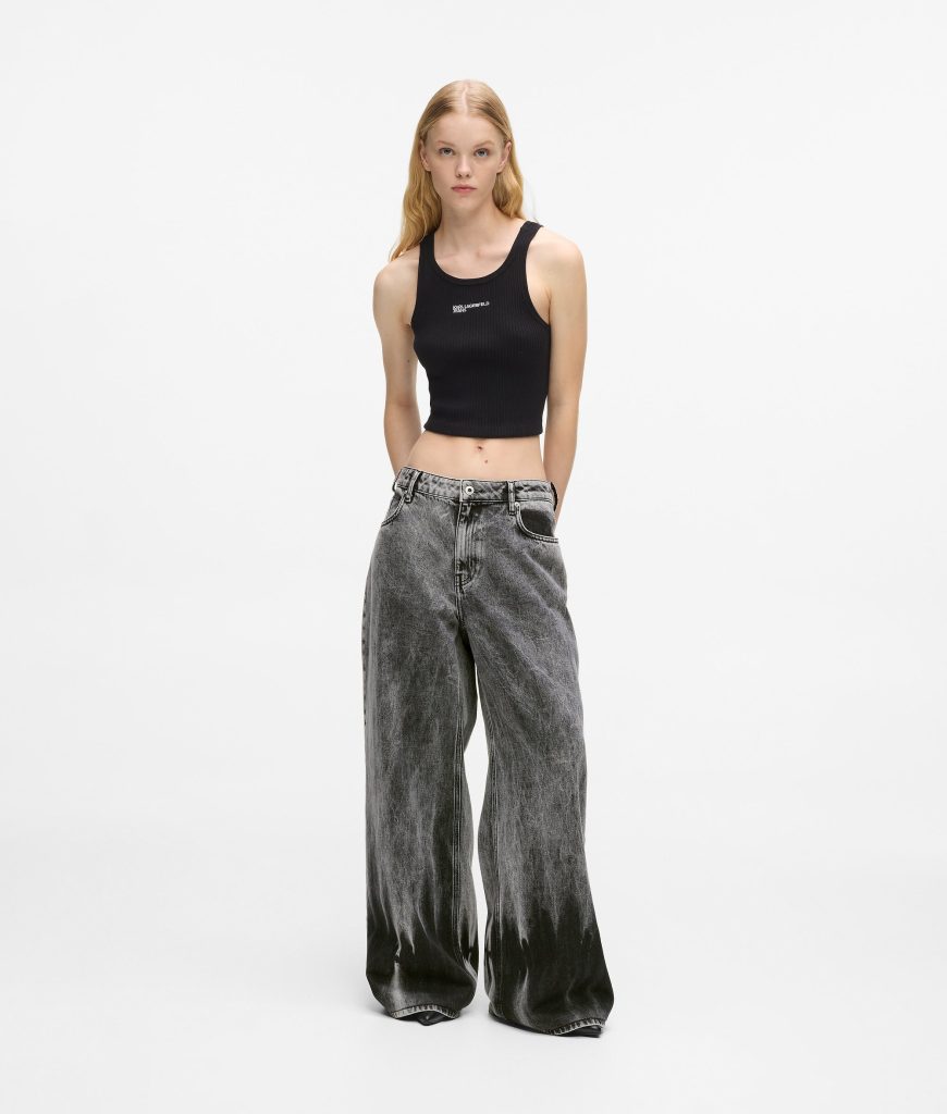 Bleached low-rise wide leg jeans